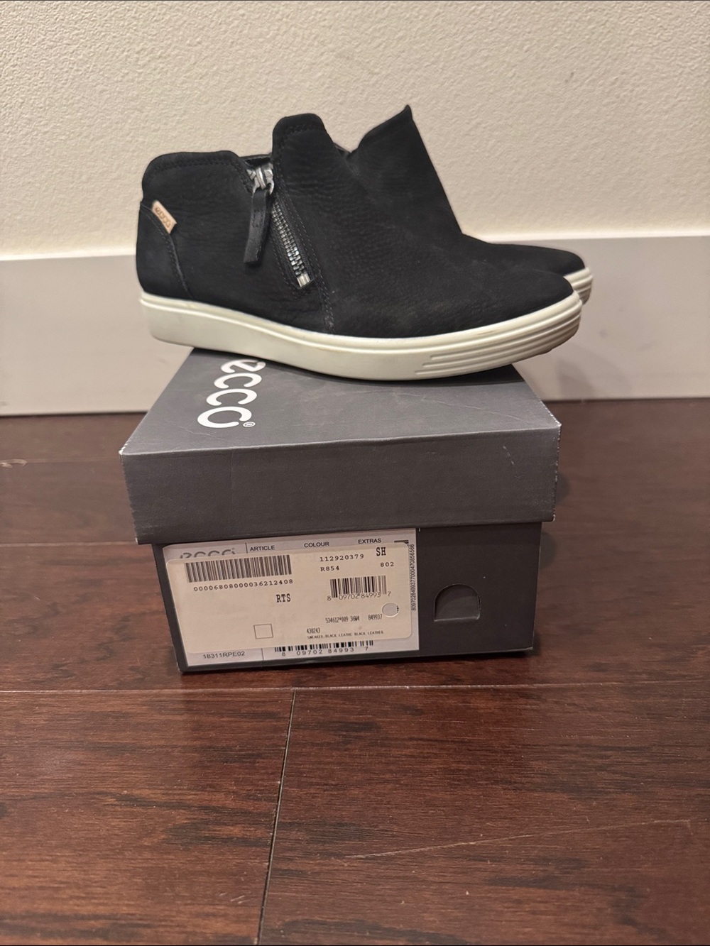 Ecco Black Suede Ankle Booties with White Sole